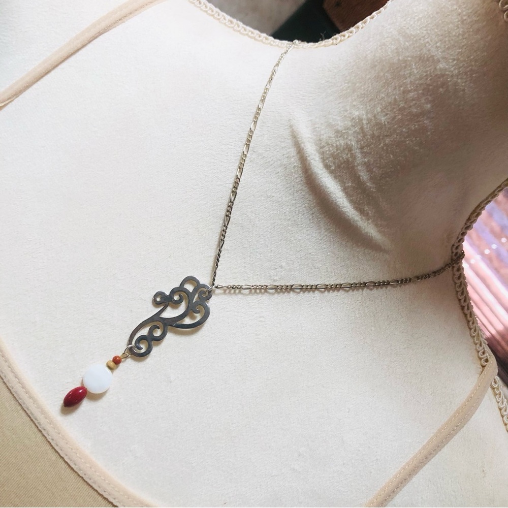 Paisley filigree beaded pendant on chain necklace